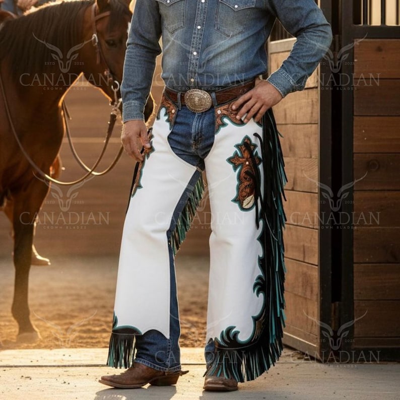 Horse Leather Tooled Riding Chaps – Handmade Western Cowboy Equestrian ...