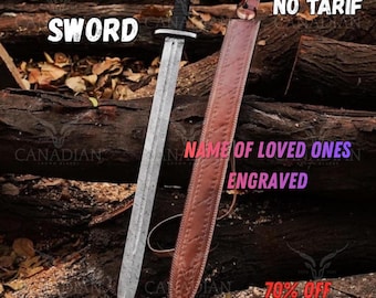 Hand forged Sword with Damascus Blade & Leather Handle Handmade Nordic Medieval Sword with sheath,Boyfriend Gift,Damascus steel,custom sword