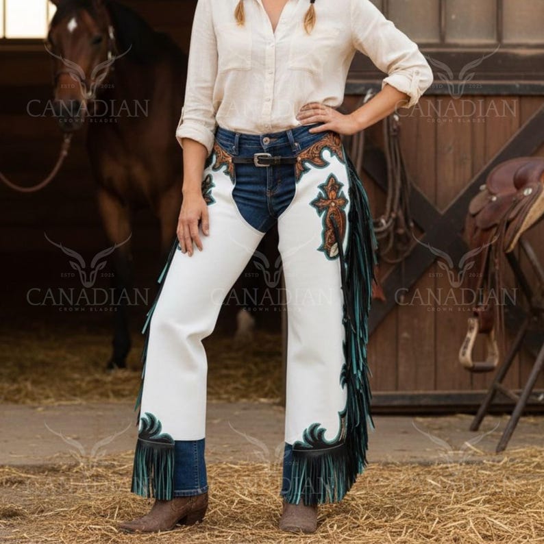 Horse Leather Tooled Riding Chaps – Handmade Western Cowboy Equestrian ...