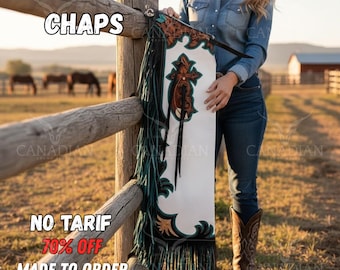 Horse Leather Tooled Riding Chaps – Handmade Western Cowboy Equestrian Chaps for Rodeo & Horseback Riding, Chaps