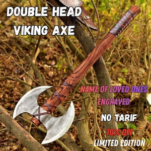Hand Forged Double Headed High Carbon Steel Viking Axe, Long Axe, Bearded Axe, Handmade Two Handed Axe, Double Blade Axe,Best Gift For Him.