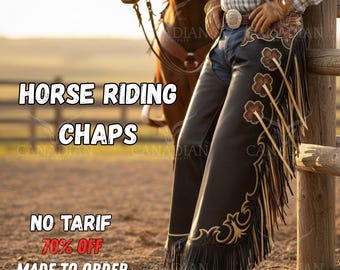 Western Horse Leather Tooled Chaps Handmade Cowboy Riding Chaps for Rodeo & Ranch Work, Chaps for Rodeo, Horseback Riding, Chaps