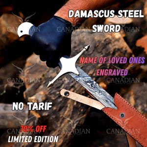 Hand Forged Damascus Steel Sword | Custom Handmade Blade | Medieval Fantasy Collector Gift with Scabbard, Boyfriend Gift, Vintage sword