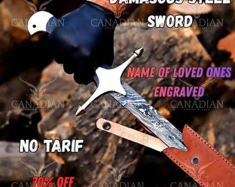 Hand Forged Damascus Steel Sword | Custom Handmade Blade | Medieval Fantasy Collector Gift with Scabbard, Boyfriend Gift, Vintage sword