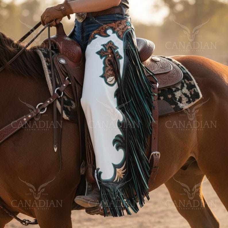 Horse Leather Tooled Riding Chaps – Handmade Western Cowboy Equestrian ...