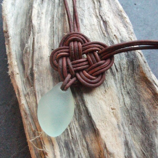 Scottish SeaGlass and  Leather Celtic Knot Necklace - Made to Order -Seaglass -Surfer Necklace -Beachwear-Etsy seller