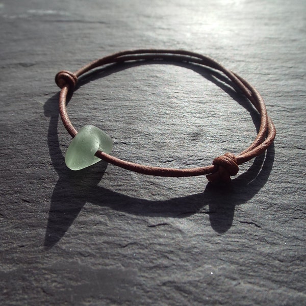 Scottish Seafoam Sea Glass and Leather Bracelet - Seaglass Leather  - Surfers-Beachwear- Scottish Seaglass-Leather Bracelet
