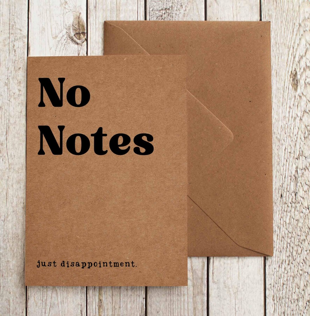 No Notes Card, Dry Sarcastic Humor Card, Minimalist Disappointment Card ...