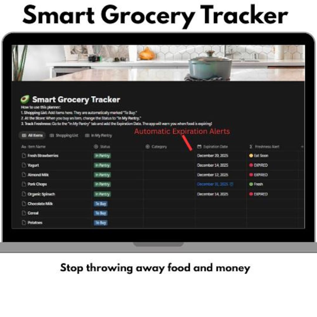 Smart Grocery Tracker Notion Template | Digital Pantry Manager | Food ...