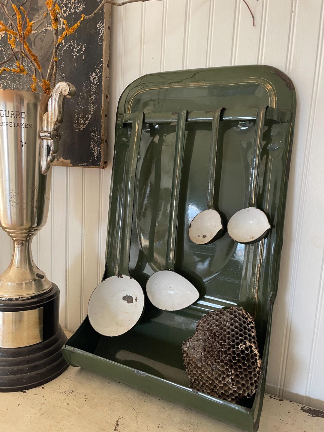 French Enamel Kitchen Utensil Rack With Matching Spoons - Etsy