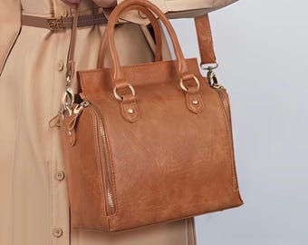 Bolso de estudio bíblico cristiano / Bolso de iglesia para mujer / Organizador para Biblia, agenda y iPad / Bolso grande marrón