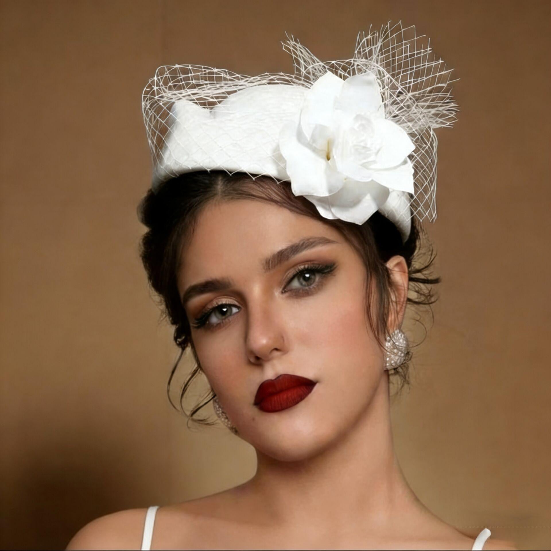 Elegant Ivory Bridal Fascinator with Floral and Netting Detail Birdcage Veil Fascinator Hat - Elegant Bridal Accessory  main image 2