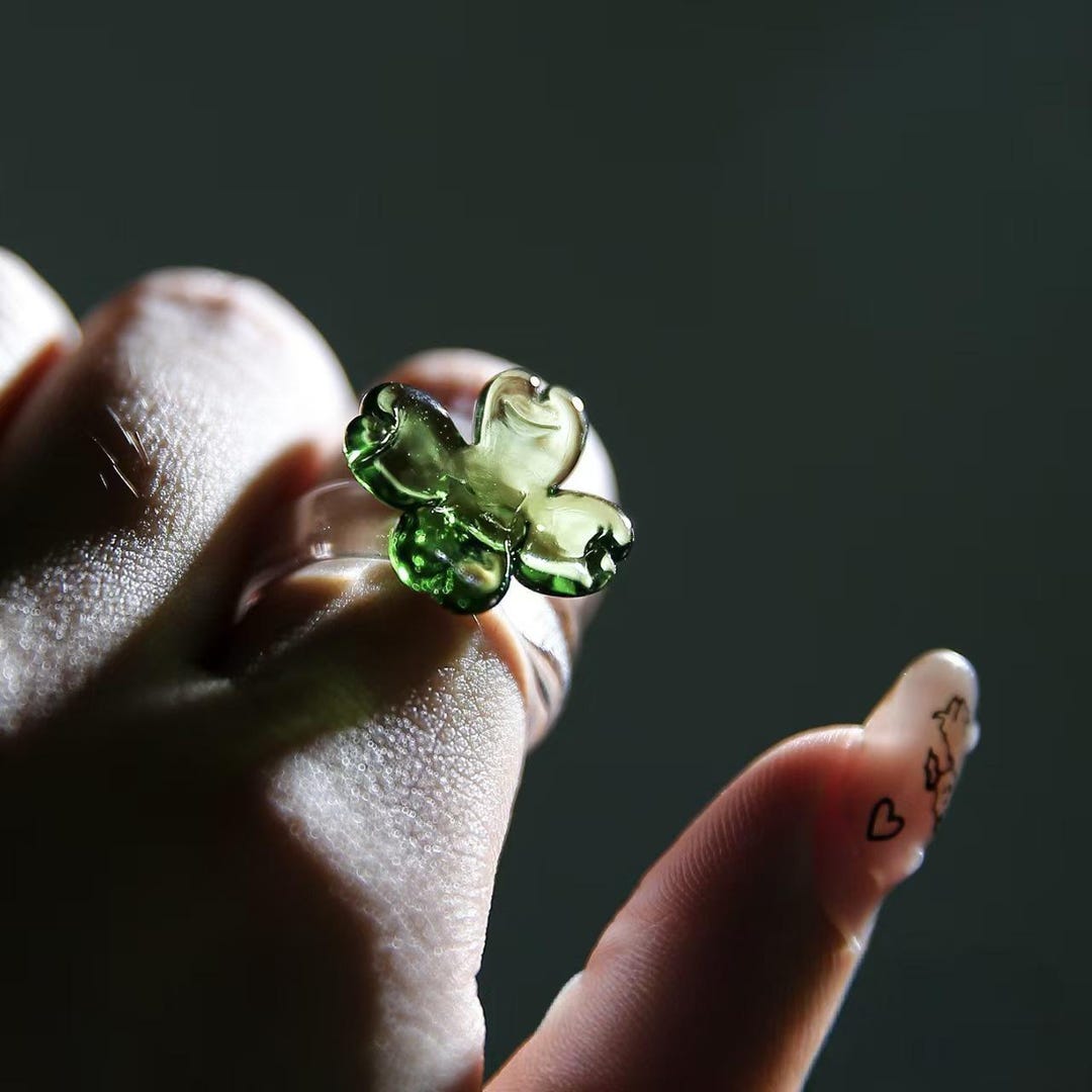 Hand Blown Green Glass Clover Ring - Lucky Jewelry, Gift for Her - Etsy