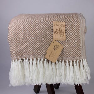 Alpaka Wolldecke Beige 200x140cm Weiche Sofadecke aus Peru