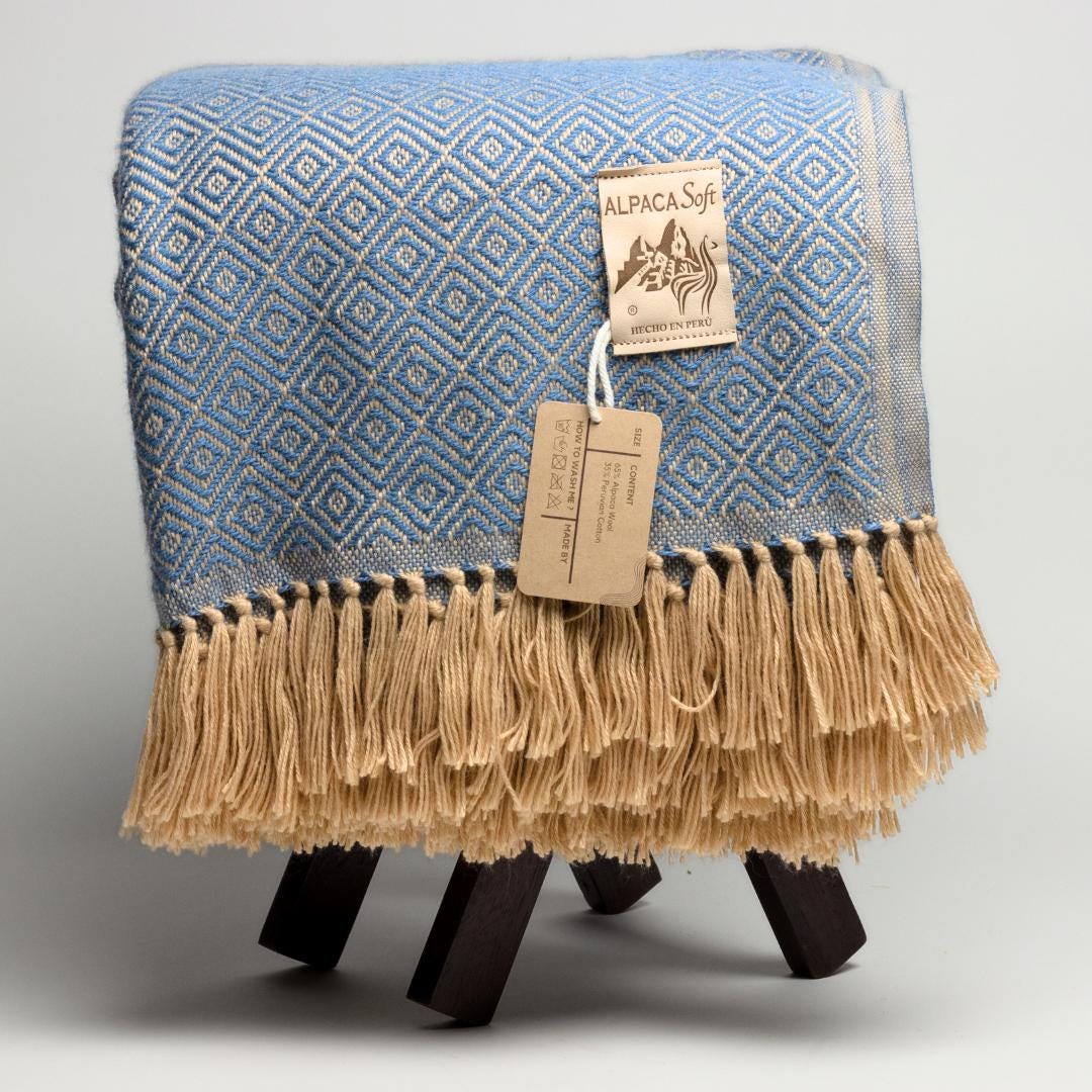 Couverture en Laine d'Alpaga - Imbabura - Bleu - 190 cm x 225 cm Couverture en Laine d'Alpaga - Imbabura - Bleu - 190 cm x 225 cm