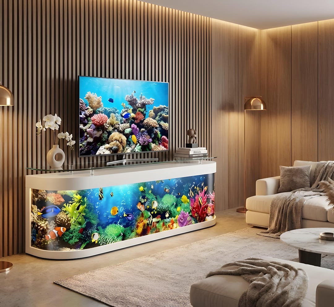 Fish Tank Console Modern Aquarium TV Stand – White Console Cabinet With Integrated Fish ...
