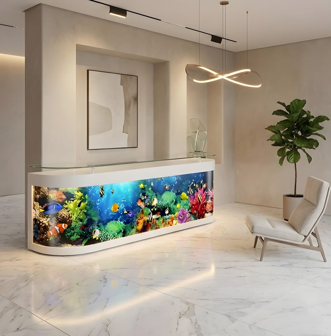 Fish Tank Console Modern Aquarium TV Stand – White Console Cabinet With Integrated Fish ...