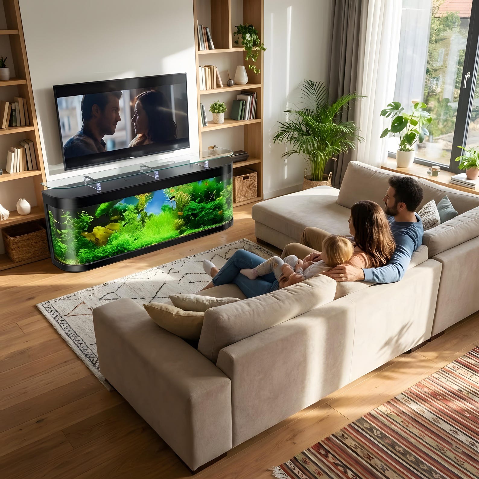 Fish Tank Console Aquarium TV Stand – Black Modern Fish Tank Console Cabinet With Built ...