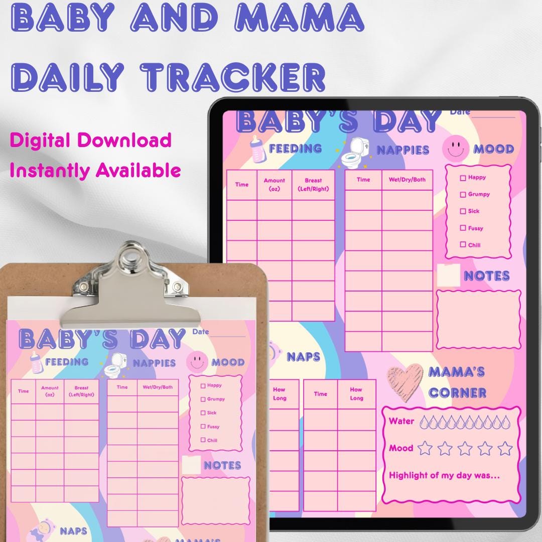Bold Colorful Baby Tracker Vibrant Newborn Daily Log Printable Fun ...