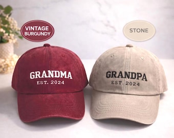 Custom Embroidered Hat, Personalized Date, Vintage Baseball Hat, Gift For New Grandma Grandpa, Pregnancy Announcement, Mothers day gift