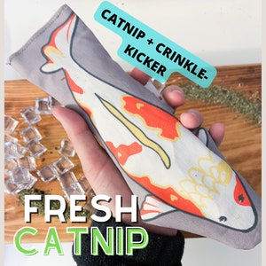 Catnip Crinkle Kicker REFILLABLE Cat toy + Fresh NIP always! Gift for cat owners, handmade cat toys, handmade catnip toys, cat fish toys