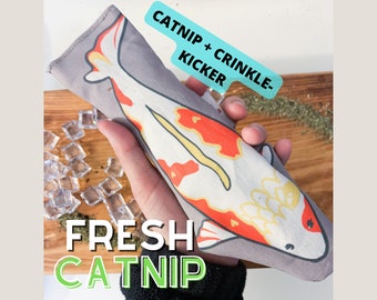 Catnip Crinkle Kicker REFILLABLE Cat toy + Fresh NIP always! Gift for cat owners, handmade cat toys, handmade catnip toys, cat fish toys