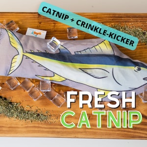 Catnip Crinkle Kicker+ REFILLABLE Catnip Toy + Fresh catnip, handmade refillable cat toys, great gift for cat owners!