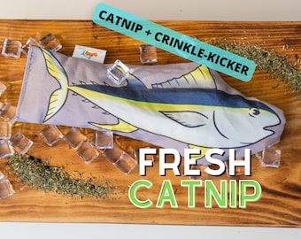 Catnip Crinkle Kicker+ REFILLABLE Catnip Toy + Fresh catnip, handmade refillable cat toys, great gift for cat owners!