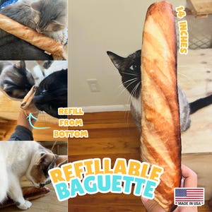 HANDMADE - Refillable CATNIP 14inch Baguette - Fresh Catnip + Silvervine