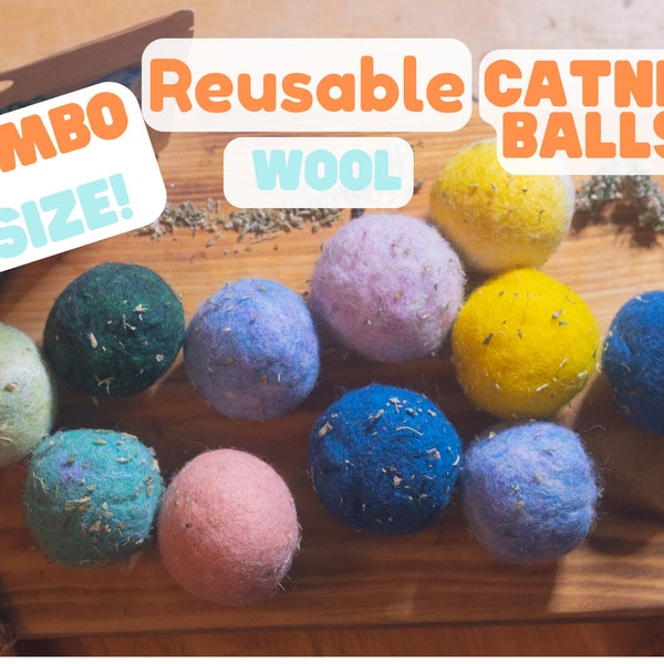 Handmade Rattlin' Wool Balls + CATNIP, perfect natural cat toy with fresh catnip always <3 + colorful and reusable cat toys