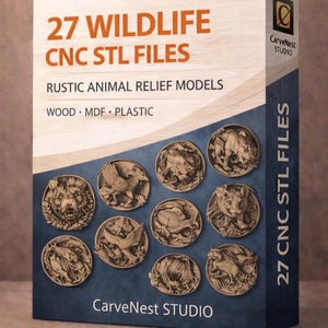 27 Rustic Wildlife STL Models for CNC Router, Animal Relief Carving Files, 3D Wood Engraving Designs for Nature Inspired CNC Projects