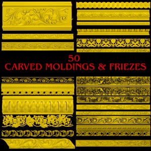 50-Piece Classical Relief Moldings STL Set: CNC Router Files for Furniture Millwork