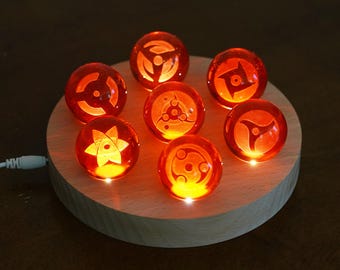 Lámpara de noche con bola de cristal inspirada en anime, lámpara de escritorio de vidrio con base de madera.