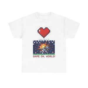 Game On World Pixel Art T-Shirt - Retro Robot 8-bit Gaming Tee