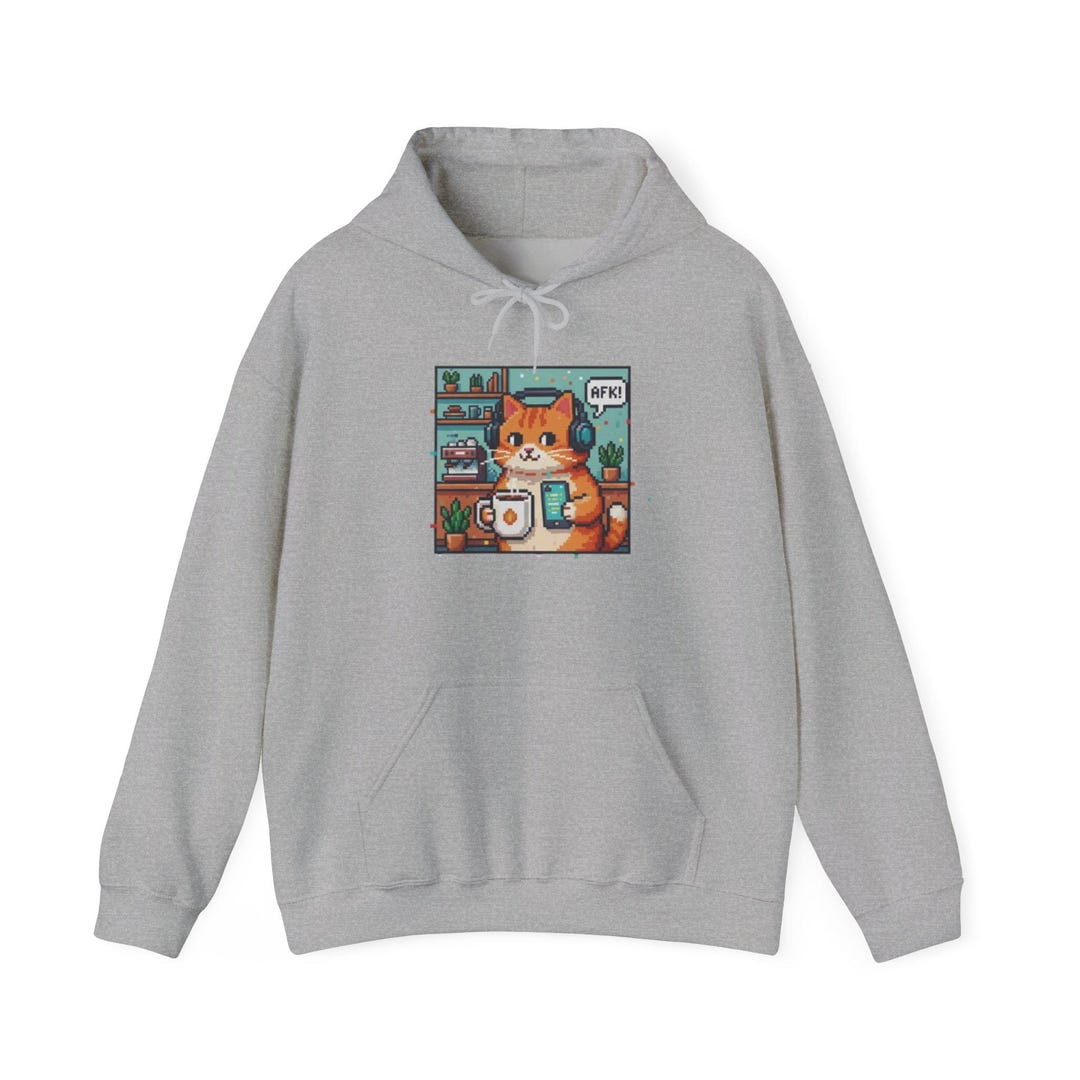 AFK Cat Hoodie – Retro Gamer Pixel Art Pullover - Etsy