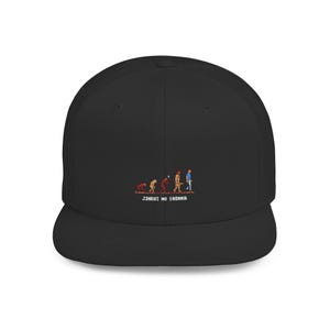May include: Black baseball cap with a flat brim. The cap features a pixelated graphic of human evolution, with the text "JINBUI NO SHINKA" below the figures. The design is in shades of brown, red, and blue.