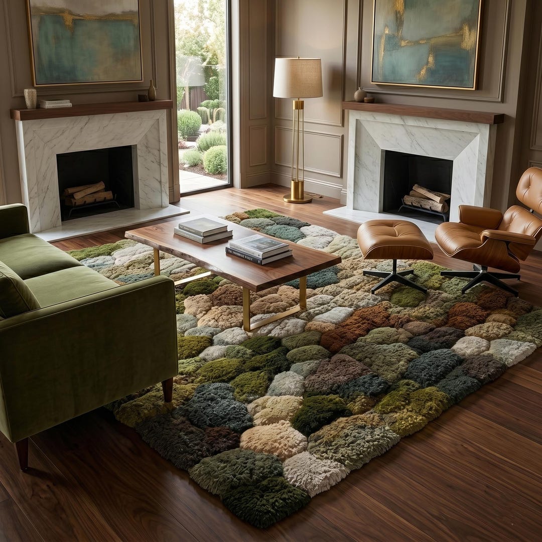 3D Moss Rug 8x10 Hand Tufted Wool Rug, Forest Floor Texture Rug ...