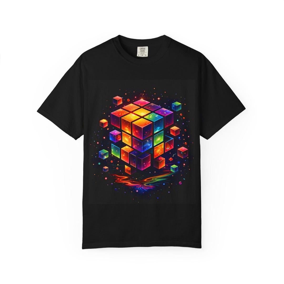 Neon Rubik Cube T-shirt | Psychedelic Geometric Puzzle Tee - Etsy