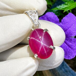 Natural 6 Rays Star Red Ruby Oval Cut 25.10 Ct Pendant 925 Sterling Silver GIE Certified Loose Gemstone