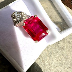 Natural Red Ruby Emerald Cut 20.33 Ct Pendant 925 Sterling Silver GIE Certified Loose Gemstone