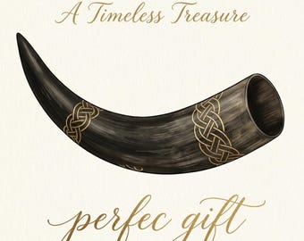 Viking Drinking Horn Mug | Black Engraved Celtic Knotwork Mead Horn