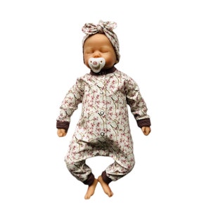 Baby girl romper, purple flower romper, newborn gift, homecoming outfit, romper with cuffs, home coming outfit baby girl, romper baby girl