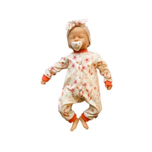 Baby girl romper, pink peach flower romper, newborn gift, homecoming outfit, romper with cuffs, home coming outfit baby girl, romper baby