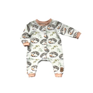 Romper with hedgehogs, baby girl romper, first outfit, romper with cuffs, home coming outfit, for preemie, for girl, for baby, newborn gift