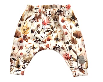 Baby pants wild flowers, baby pants, baby legging, harem pants, for baby, for girl, with flowers, fall colors, for preemie, baby gift