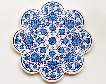 Turkish Ceramic Trivet 7.2", Ceramic Tile Coaster, Hot Pot Pad, Pot Holder, Kitchen Decor, Dining - LIGHT BLUE  FLOWER pattern