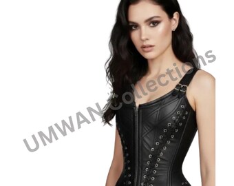 Black Leather Corset Women Gothic Lace Up Bustier Waist Trainer Slim Fit Top