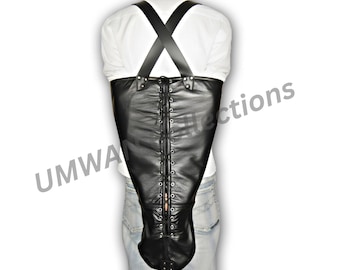 Genuine Cowhide Leather Arm Binder Harness Adjustable Strap Buckle Black Fashion Piece