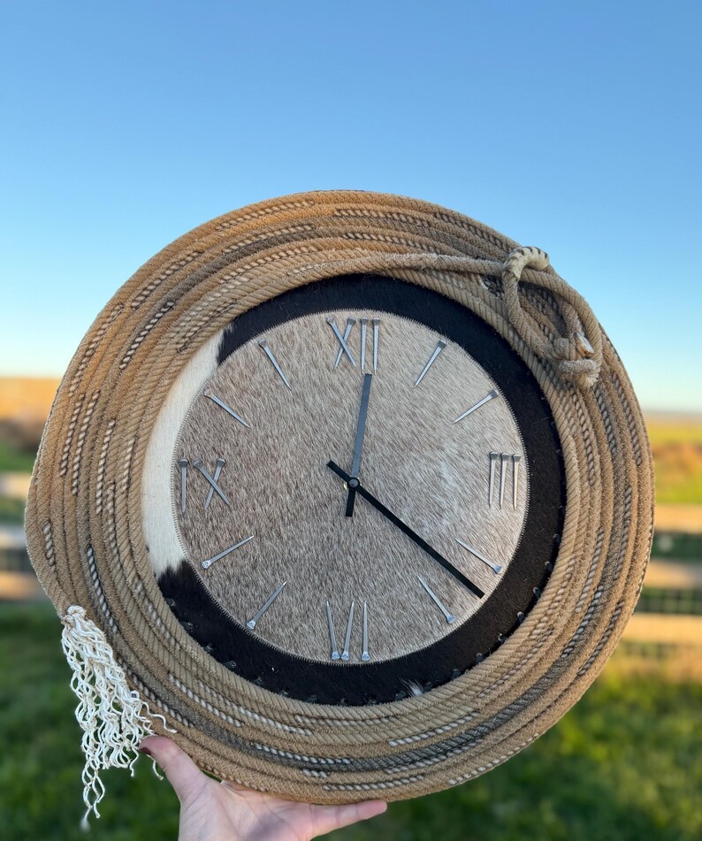 Team Roping Wall Clock Western Rope & Cowhide Clock - Etsy