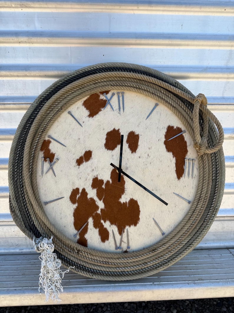 Team Roping Wall Clock Western Rope & Cowhide Clock - Etsy
